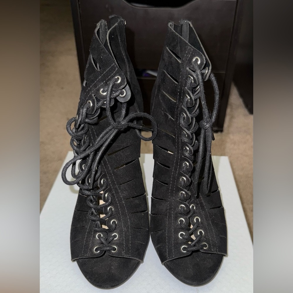 Like New - Forever 21 Black Suede Lace-Up Heels